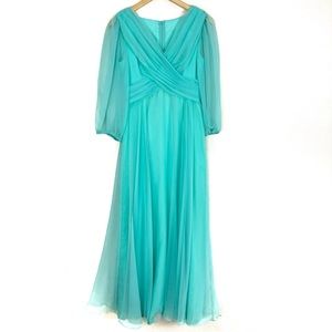 Vintage Miss Elliette 70’s Chiffon Blue Floor Length Dress Formal Women’s Sz 10